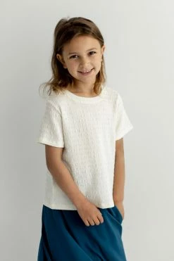 Hayden Los Angeles 'Millie' Girl Textured Tee In Cream Tops/Cardigans