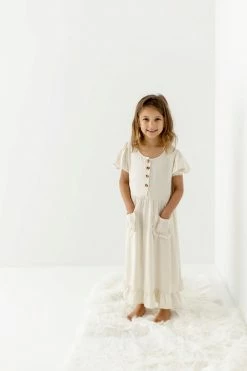 Hayden Los Angeles 'Avia' Girl Button Up Tiered Dress In Cream