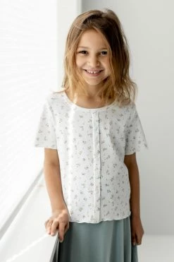 Hayden Los Angeles 'Nova' Girl Button Detail Ditsy Floral Top In Ivory FINAL SALE Tops/Cardigans