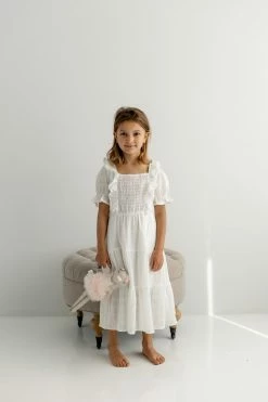 Hayden Los Angeles 'Haisley' Girl Smocked Bodice Ruffle Dress In Ivory