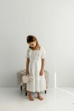 Hayden Los Angeles 'Haisley' Girl Smocked Bodice Ruffle Dress In Ivory