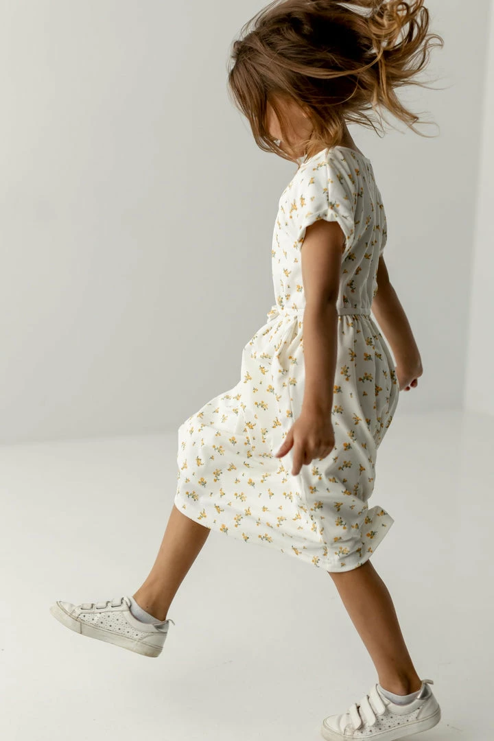 The Main Street Exchange 'Annika' Girl Ribbed Tie Dress In Yellow Ditsy Floral 3 The Main Street Exchange 'Annika' Girl Ribbed Tie Dress In Yellow Ditsy Floral