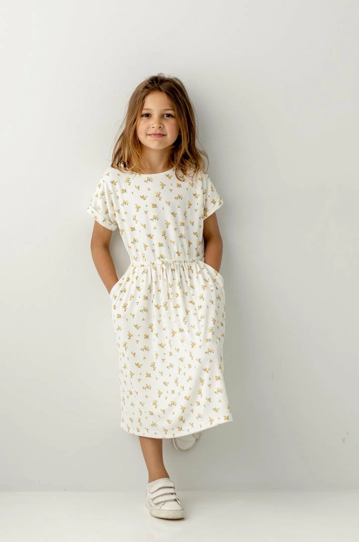 The Main Street Exchange 'Annika' Girl Ribbed Tie Dress In Yellow Ditsy Floral 1 The Main Street Exchange 'Annika' Girl Ribbed Tie Dress In Yellow Ditsy Floral