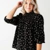 Polagram 'Madison' Mock Neck Smocked Print Top In Black