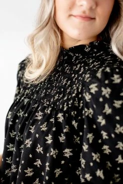 Polagram 'Madison' Mock Neck Smocked Print Top In Black