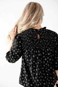 Polagram 'Madison' Mock Neck Smocked Print Top In Black