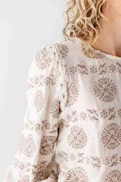 Blu Pepper Lancaster Collection 'Sharaya' Lace Trimmed Embroidered Blouse In Ivory FINAL SALE