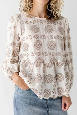 Blu Pepper Lancaster Collection 'Sharaya' Lace Trimmed Embroidered Blouse In Ivory FINAL SALE