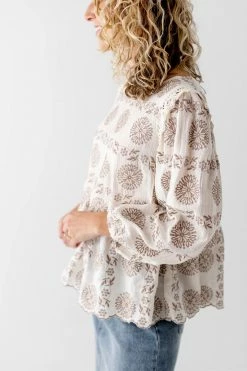 Blu Pepper Lancaster Collection 'Sharaya' Lace Trimmed Embroidered Blouse In Ivory FINAL SALE