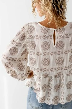 Blu Pepper Lancaster Collection 'Sharaya' Lace Trimmed Embroidered Blouse In Ivory FINAL SALE