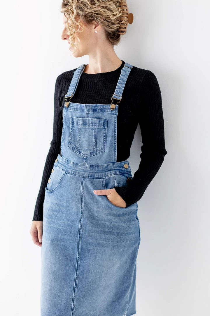 The Main Street Exchange 'Jadyn' Distressed Denim Overall Dress In Medium Wash Lancaster Collection 5 The Main Street Exchange 'Jadyn' Distressed Denim Overall Dress In Medium Wash Lancaster Collection