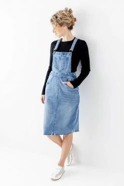 The Main Street Exchange 'Jadyn' Distressed Denim Overall Dress In Medium Wash Lancaster Collection
