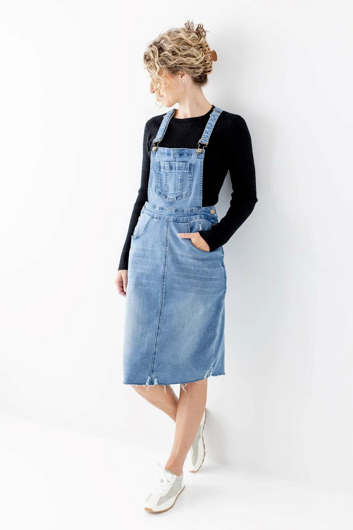 The Main Street Exchange 'Jadyn' Distressed Denim Overall Dress In Medium Wash Lancaster Collection 2 The Main Street Exchange 'Jadyn' Distressed Denim Overall Dress In Medium Wash Lancaster Collection