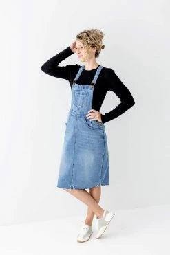 The Main Street Exchange 'Jadyn' Distressed Denim Overall Dress In Medium Wash Lancaster Collection 10 The Main Street Exchange 'Jadyn' Distressed Denim Overall Dress In Medium Wash Lancaster Collection