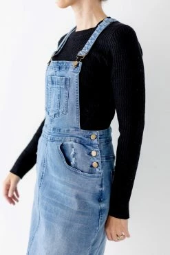 The Main Street Exchange 'Jadyn' Distressed Denim Overall Dress In Medium Wash Lancaster Collection 12 The Main Street Exchange 'Jadyn' Distressed Denim Overall Dress In Medium Wash Lancaster Collection
