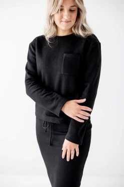 The Main Street Exchange Lancaster Collection 'Zion' Sweatshirt Top In Black FINAL SALE