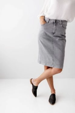 The Main Street Exchange 'Leah' Denim Skirt In Vintage Grey