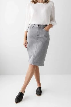 The Main Street Exchange 'Leah' Denim Skirt In Vintage Grey