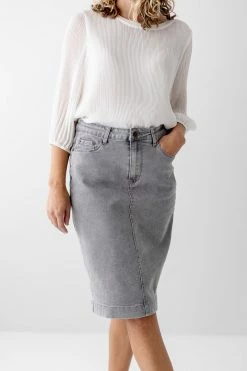 The Main Street Exchange 'Leah' Denim Skirt In Vintage Grey