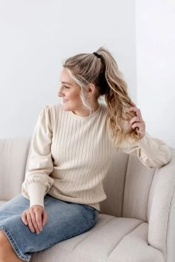 Polagram 'Elle' Ribbed Sweater In Cream