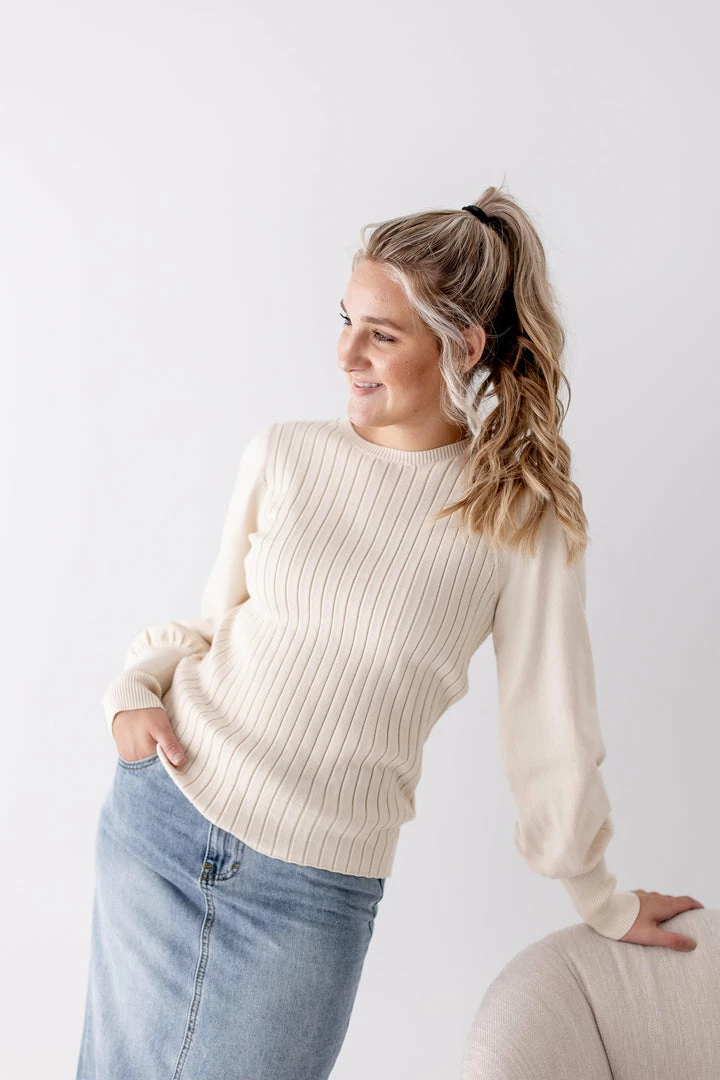 Polagram 'Elle' Ribbed Sweater In Cream 1 Polagram 'Elle' Ribbed Sweater In Cream