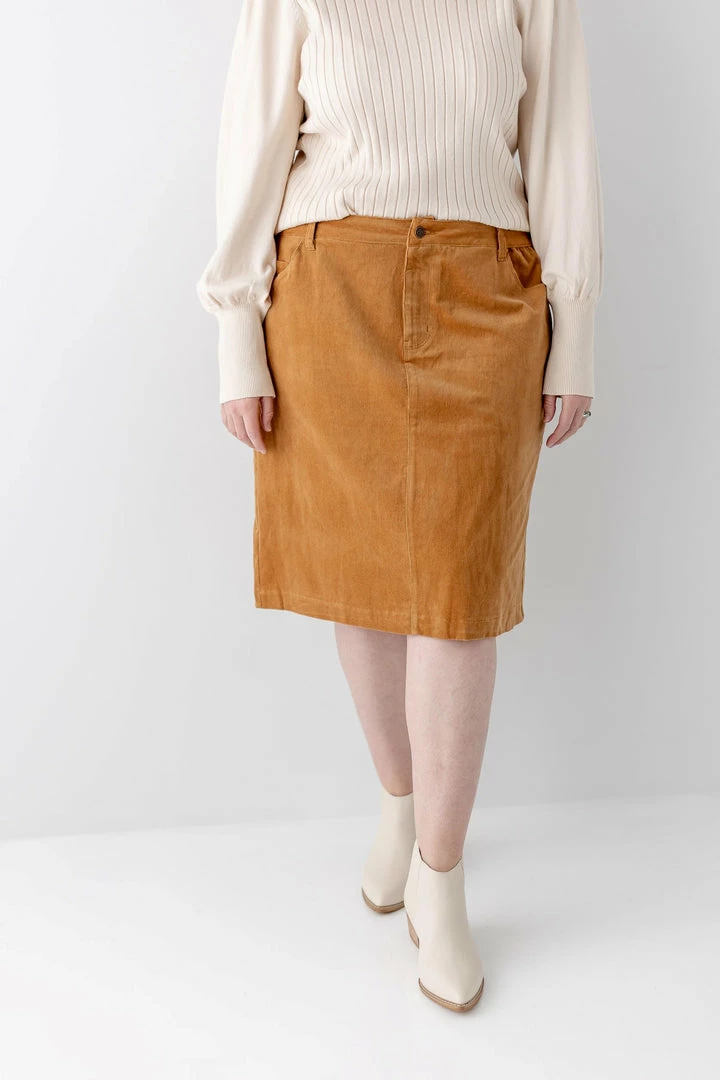 The Main Street Exchange 'Ember' Corduroy Skirt In Camel FINAL SALE 1 The Main Street Exchange 'Ember' Corduroy Skirt In Camel FINAL SALE