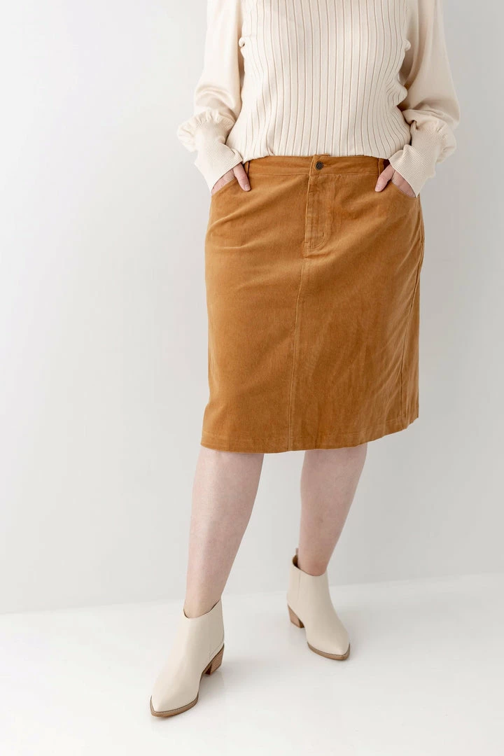 The Main Street Exchange 'Ember' Corduroy Skirt In Camel FINAL SALE 2 The Main Street Exchange 'Ember' Corduroy Skirt In Camel FINAL SALE