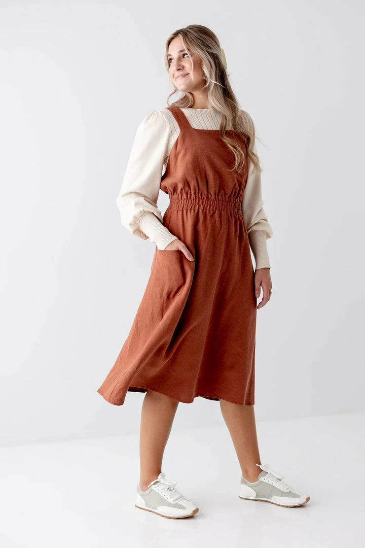 The Main Street Exchange Lancaster Collection 'Sahara' Pinafore Dress In Rust 1 The Main Street Exchange Lancaster Collection 'Sahara' Pinafore Dress In Rust