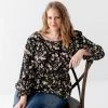 Hayden PLUS 'Eileen' Square Neck Floral Blouse In Black FINAL SALE