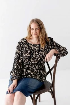 Hayden PLUS 'Eileen' Square Neck Floral Blouse In Black FINAL SALE