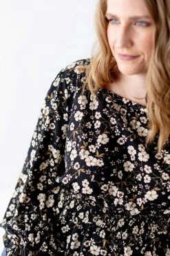 Hayden PLUS 'Eileen' Square Neck Floral Blouse In Black FINAL SALE