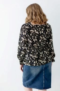 Hayden PLUS 'Eileen' Square Neck Floral Blouse In Black FINAL SALE