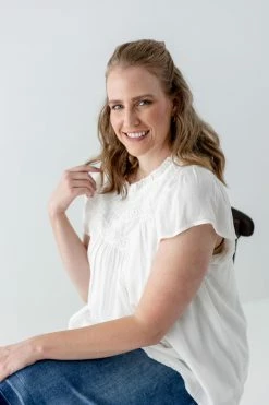 Polagram PLUS Yvonne Lace Trim Blouse In Ivory