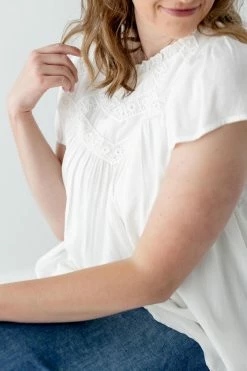Polagram PLUS Yvonne Lace Trim Blouse In Ivory