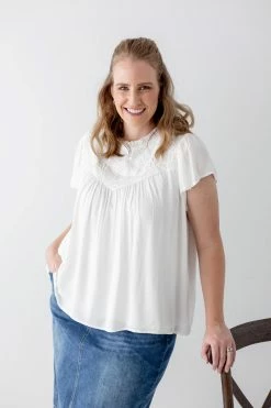 Polagram PLUS Yvonne Lace Trim Blouse In Ivory