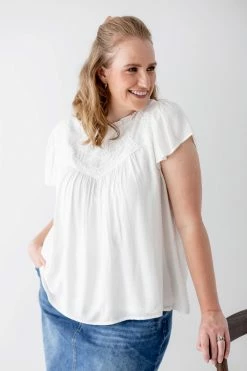 Polagram PLUS Yvonne Lace Trim Blouse In Ivory
