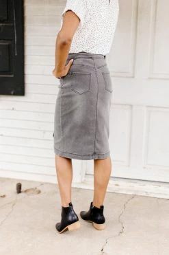 THE MAIN STREET EXCHANGE 'Sara' Classic Knee Length Denim Skirt In Charcoal FINAL SALE Exclusive Designs