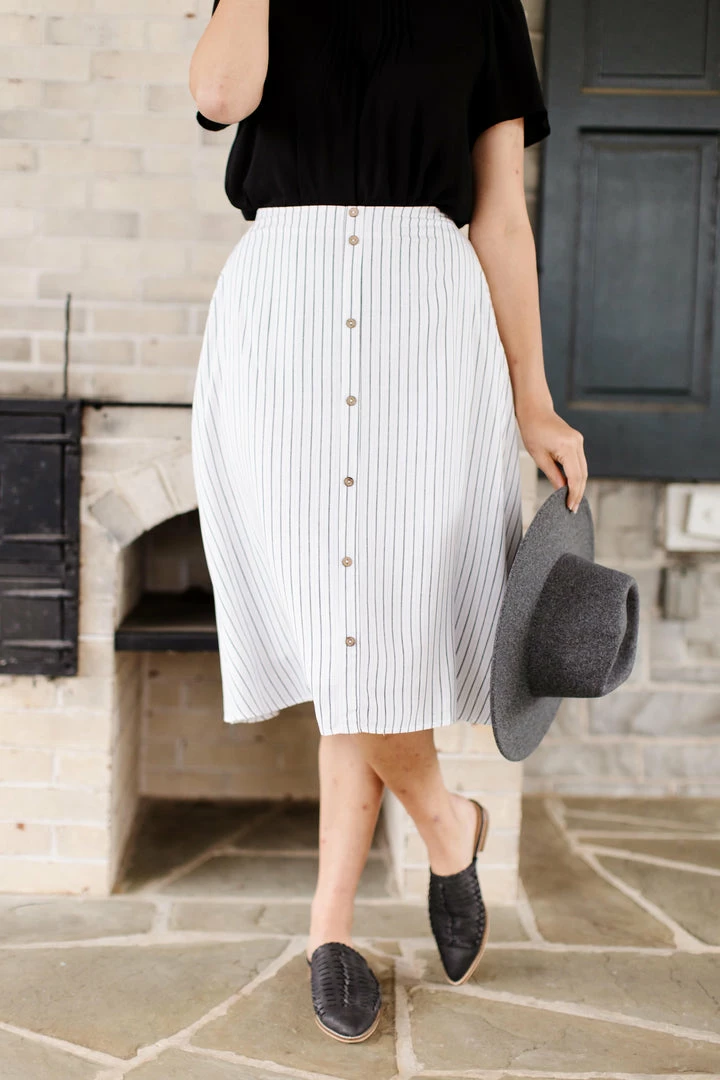 The Main Street Exchange 'Cherie' Circle Skirt In Ivory Pinstripe FINAL SALE 1 The Main Street Exchange 'Cherie' Circle Skirt In Ivory Pinstripe FINAL SALE