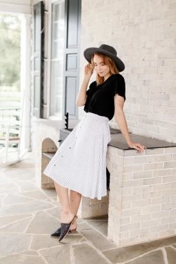 The Main Street Exchange 'Cherie' Circle Skirt In Ivory Pinstripe FINAL SALE