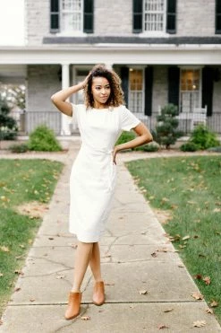 The Main Street Exchange Lancaster Collection 'Elise' Linen Dress In Ivory