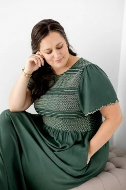 Polagram Extended 'Lucian' Smocked Bodice Maxi Dress In Jade Dresses