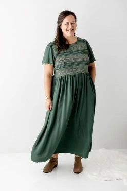 Polagram Extended 'Lucian' Smocked Bodice Maxi Dress In Jade Dresses