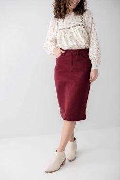 The Main Street Exchange 'Leah' Vintage Denim Skirt In Burgundy