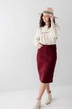 The Main Street Exchange 'Leah' Vintage Denim Skirt In Burgundy 9 The Main Street Exchange 'Leah' Vintage Denim Skirt In Burgundy