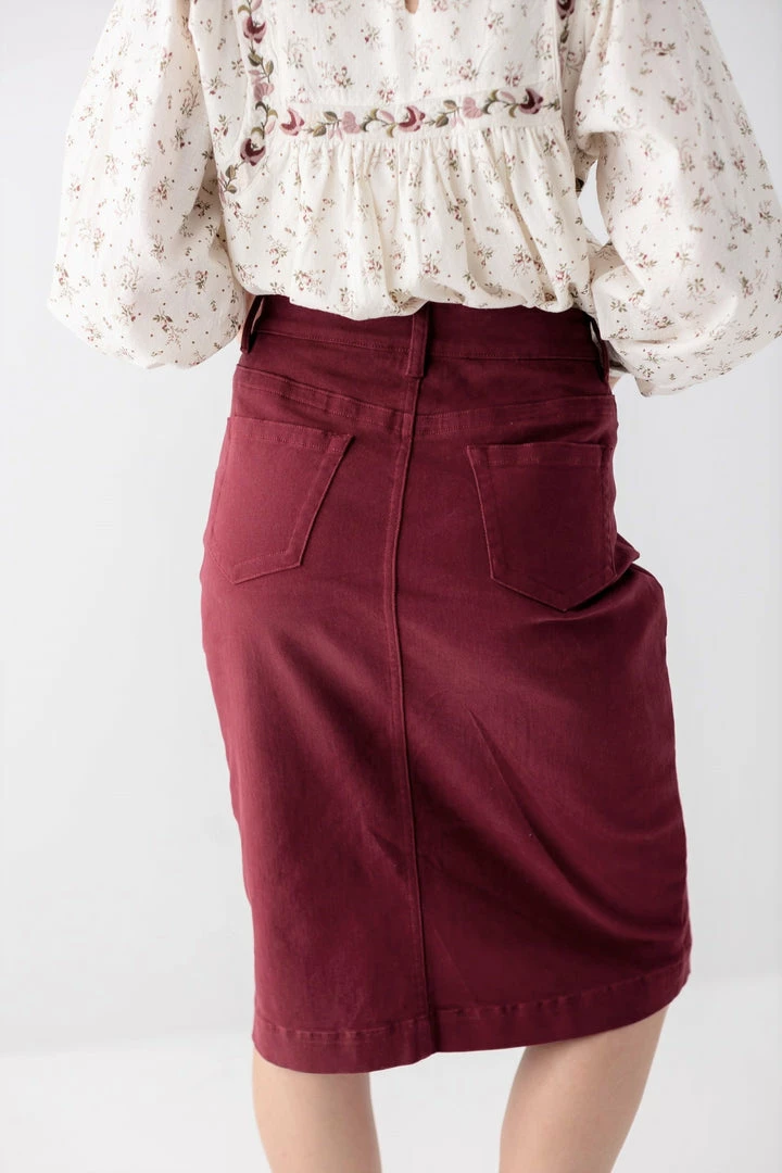 The Main Street Exchange 'Leah' Vintage Denim Skirt In Burgundy 5 The Main Street Exchange 'Leah' Vintage Denim Skirt In Burgundy