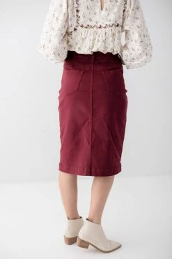 The Main Street Exchange 'Leah' Vintage Denim Skirt In Burgundy 11 The Main Street Exchange 'Leah' Vintage Denim Skirt In Burgundy