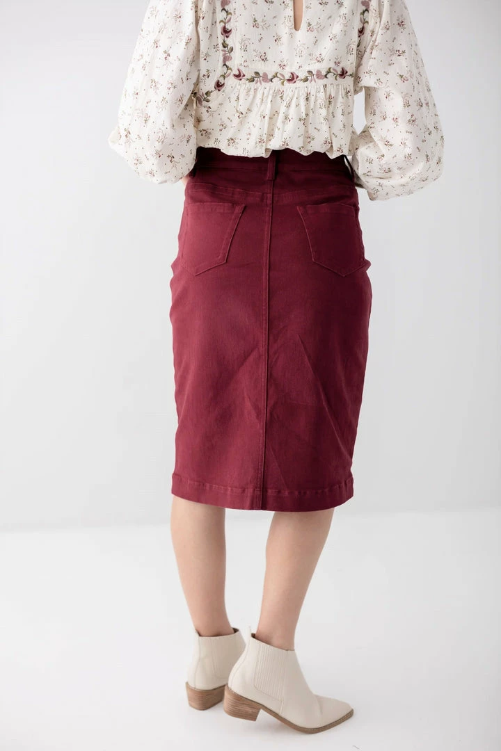 The Main Street Exchange 'Leah' Vintage Denim Skirt In Burgundy 6 The Main Street Exchange 'Leah' Vintage Denim Skirt In Burgundy