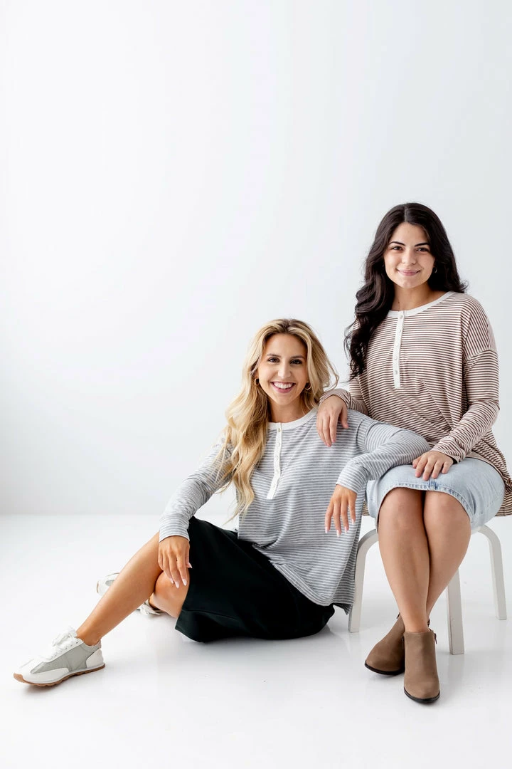 In Loom Tops/Cardigans 'Hayes' Long Sleeve Striped Henley Top FINAL SALE 3 In Loom Tops/Cardigans 'Hayes' Long Sleeve Striped Henley Top FINAL SALE