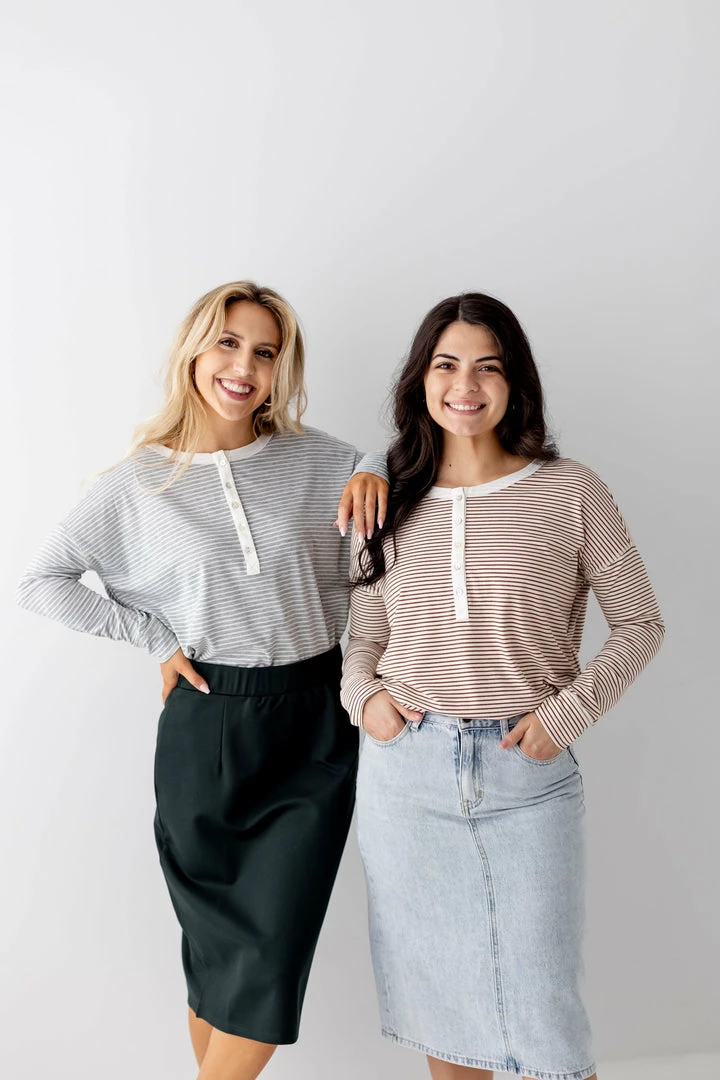 In Loom Tops/Cardigans 'Hayes' Long Sleeve Striped Henley Top FINAL SALE 2 In Loom Tops/Cardigans 'Hayes' Long Sleeve Striped Henley Top FINAL SALE