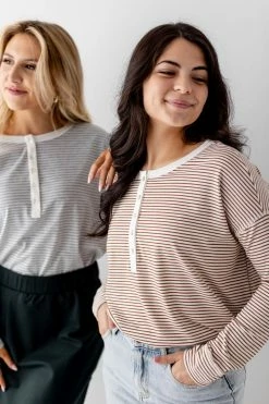 In Loom Tops/Cardigans 'Hayes' Long Sleeve Striped Henley Top FINAL SALE
